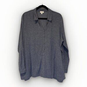 J Jill Womens Blouse XL Blue Gauze Popover Tunic Roll‎ Sleeve Casual Beach